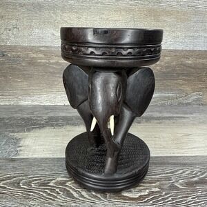 Vintage Wood Elephant Ashtray Hand Carved Mid-century Modern BOHO Decor